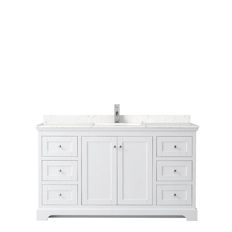 Avery 60" White Single Vanity with Carrara Marble Top