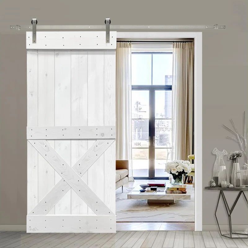 White Pine Wood Sliding Barn Door with Stainless Steel Hardware Kit