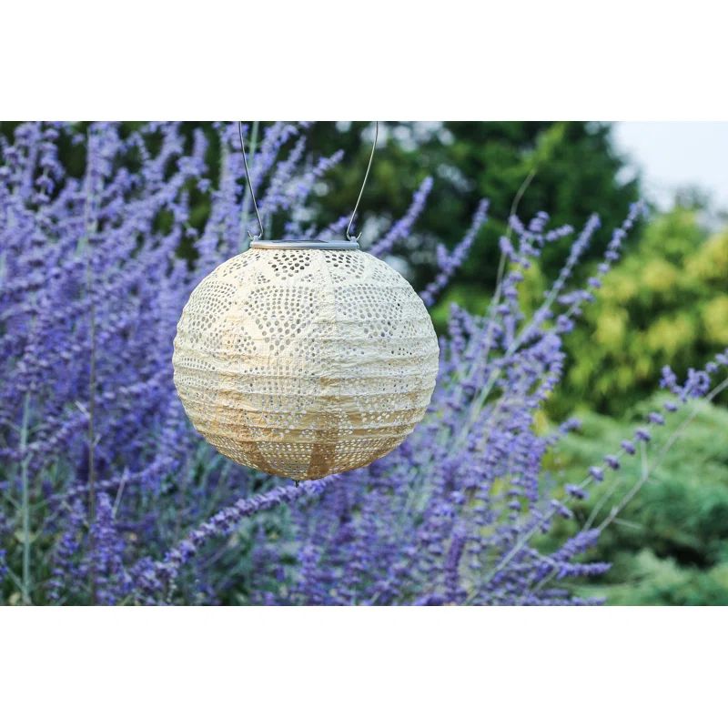 Luminous Pearl Wave 14.5" Tyvek Solar Hanging Lantern