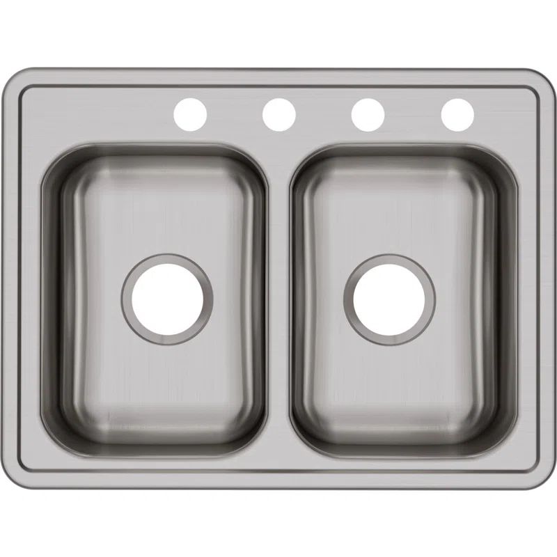 Stainless Steel Double Bowl Drop-In Kitchen Sink, 33" x 21"