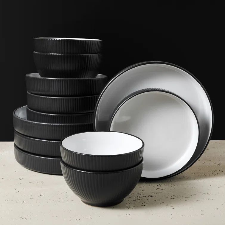 Christian Siriano Black and White Ceramic 12-Piece Dinnerware Set