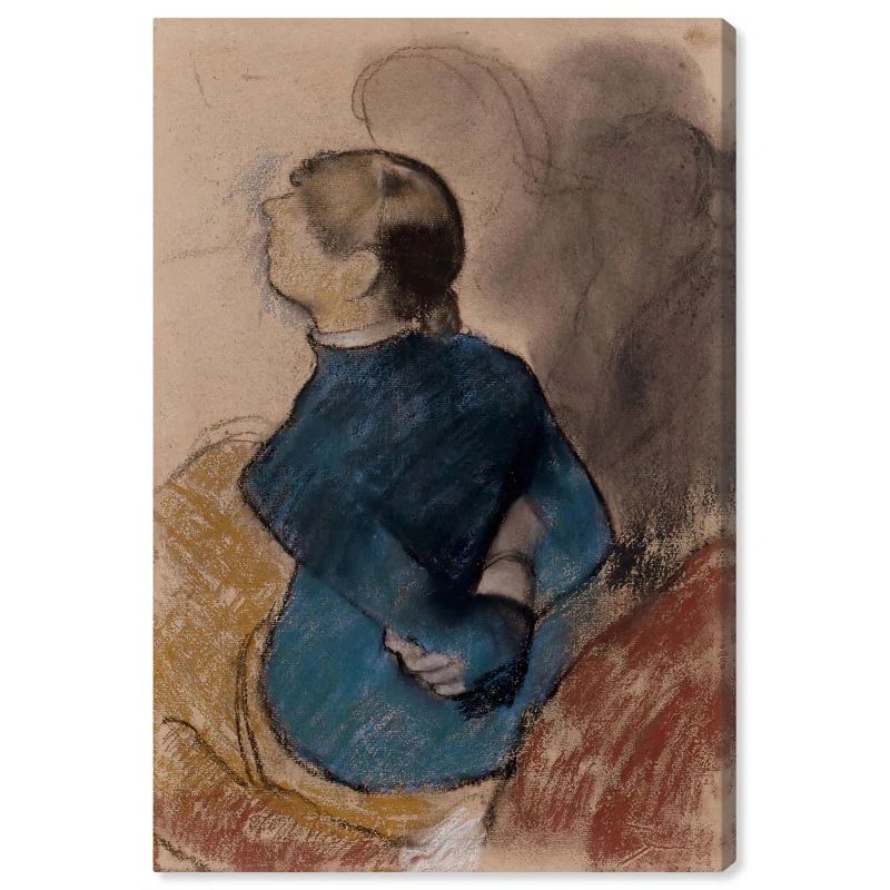 Vintage Portrait of Young Woman in Blue on Wrapped Canvas