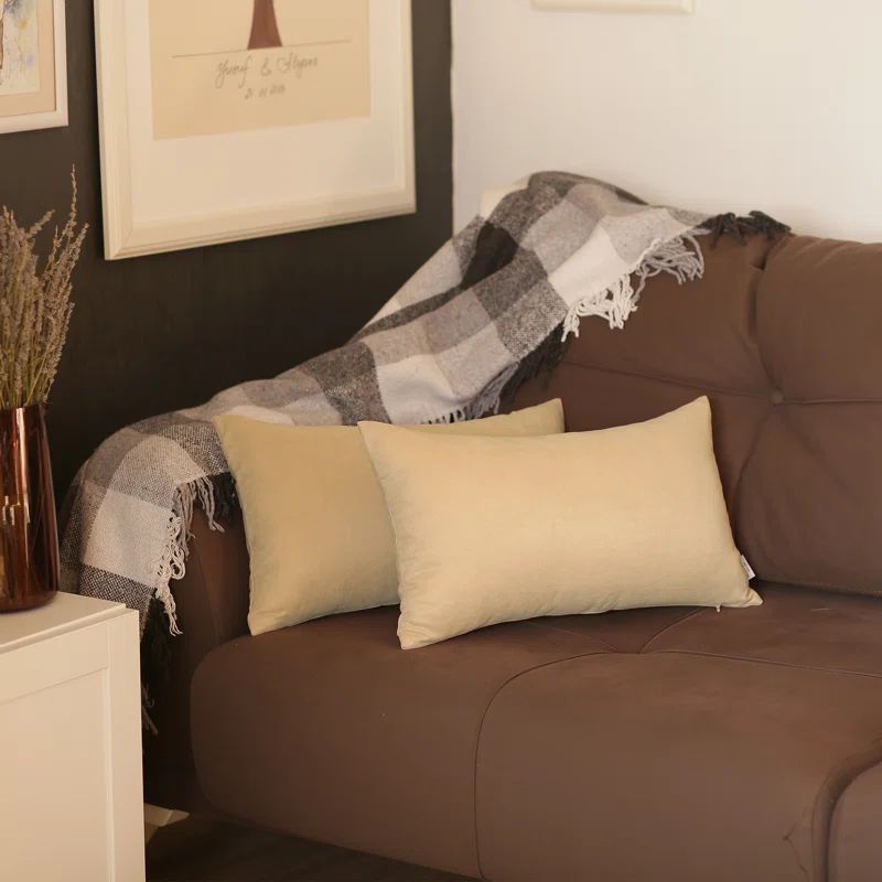 Beige Polyester Lumbar Pillow Covers Set of 2