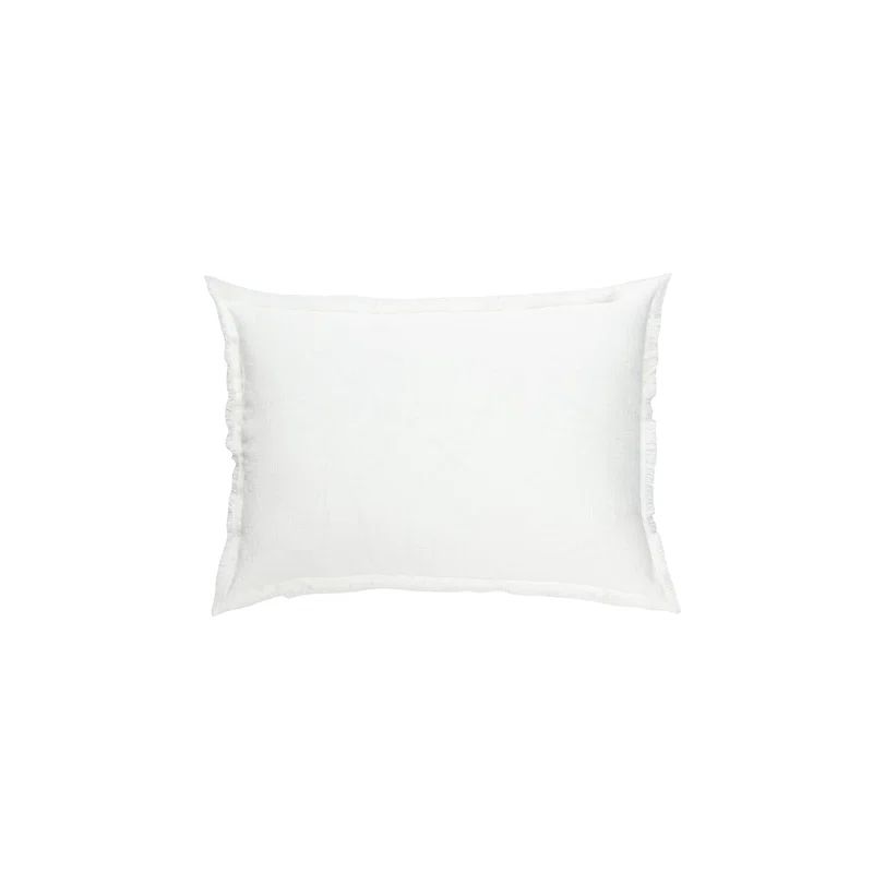 White Fringe Linen Lumbar Throw Pillow with Down Insert