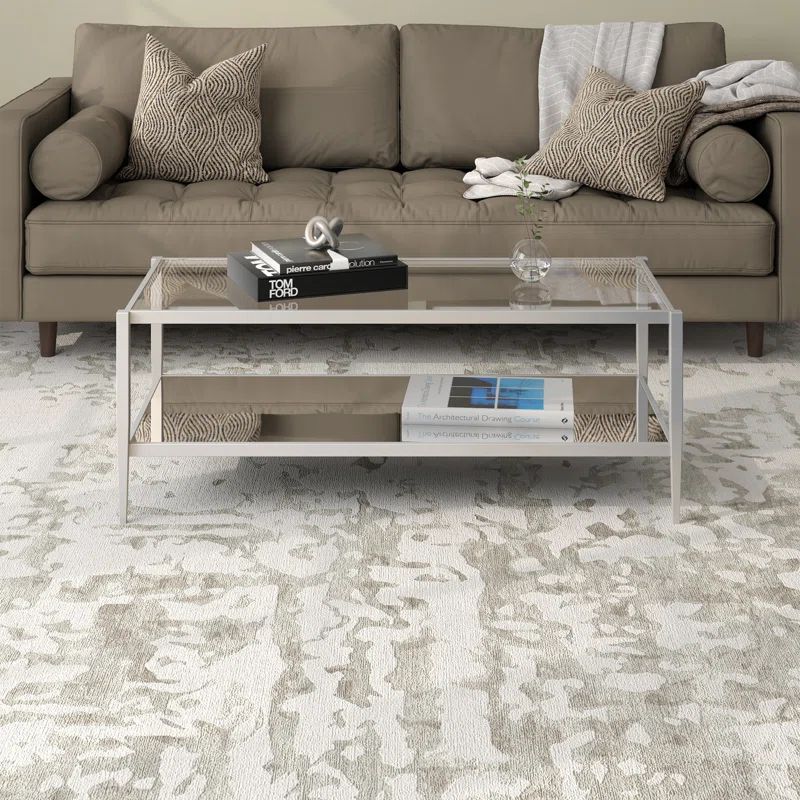 Satin Nickel Rectangular Metal and Glass Coffee Table