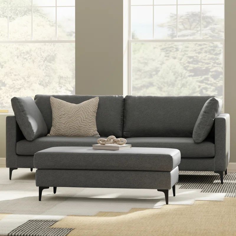 Ava 90-Inch Pebble Grey Performance Fabric Sofa with Metal Legs