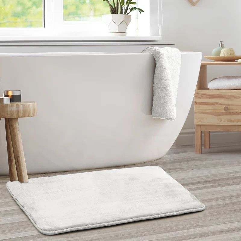White Plush Memory Foam Rectangular Bath Mat