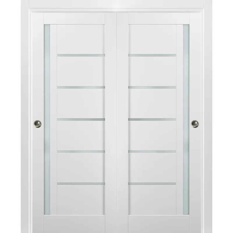 White Frosted Glass Sliding Barn Doors with Engineered Wood Frame