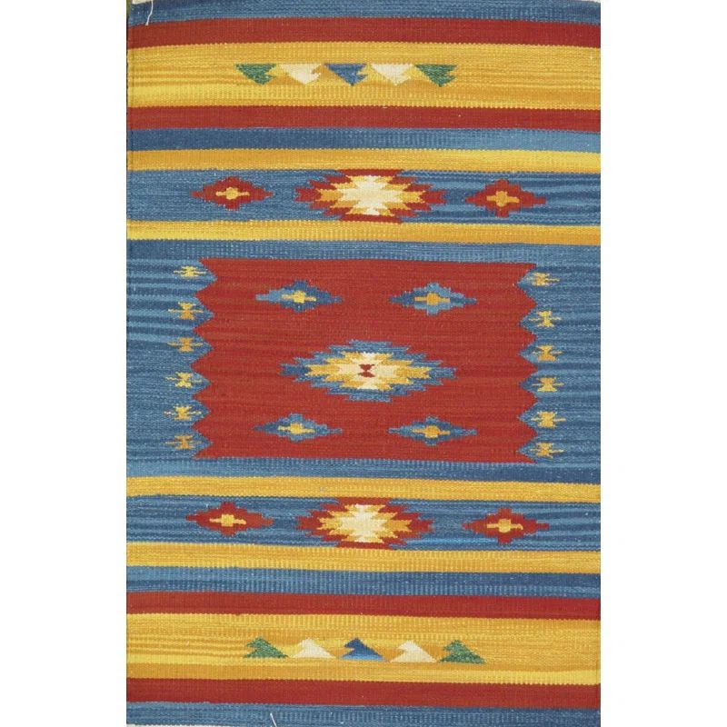 Anatolian Kilim Hand-Woven Cotton Rug 6' x 9' in Blue