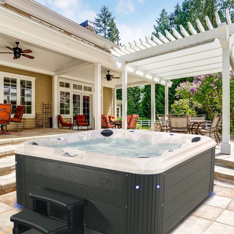 Grand Banks 6-Person Gray Square Acrylic Hot Tub with LED Lighting