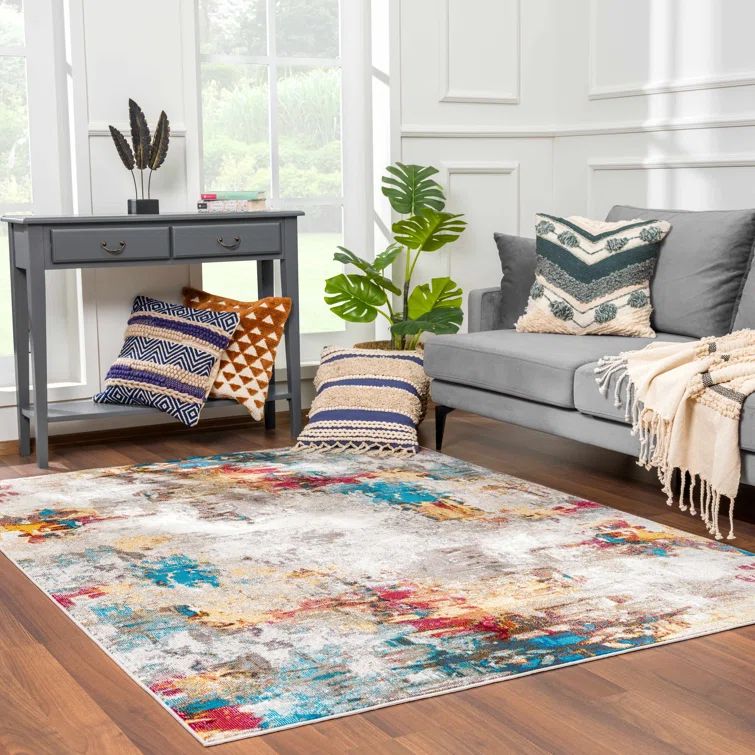 Mardin Multicolor Abstract Medium Pile Rectangular Rug 5'3" x 7'3"