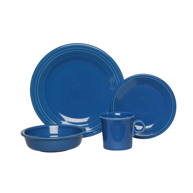 Lapis and White Ceramic 4-Piece Place Setting