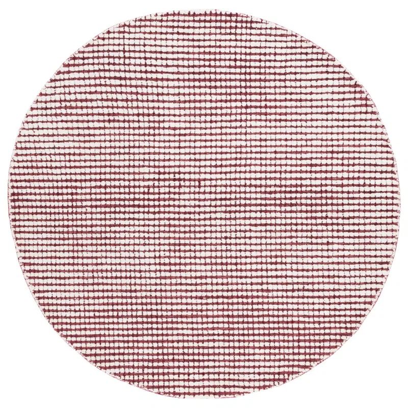 Handmade Red and Ivory Abstract Wool Round Rug, 6'