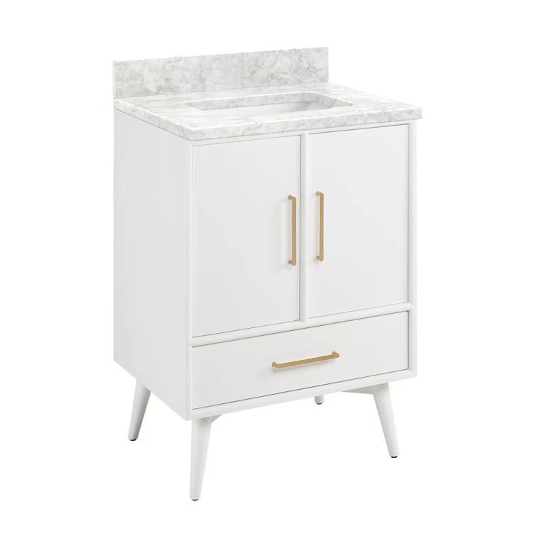 White Mahogany Single Bathroom Vanity with Carrara Marble Top