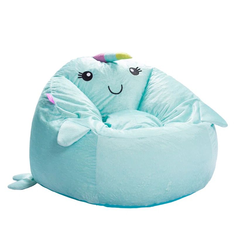Blue Narwhal Faux Fur Animal Bean Bag Chair for Kids