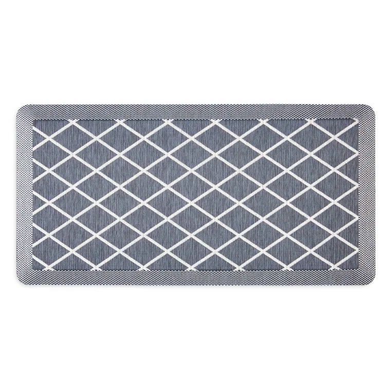 Miles Blue and White Polyester Anti-Fatigue Kitchen Mat