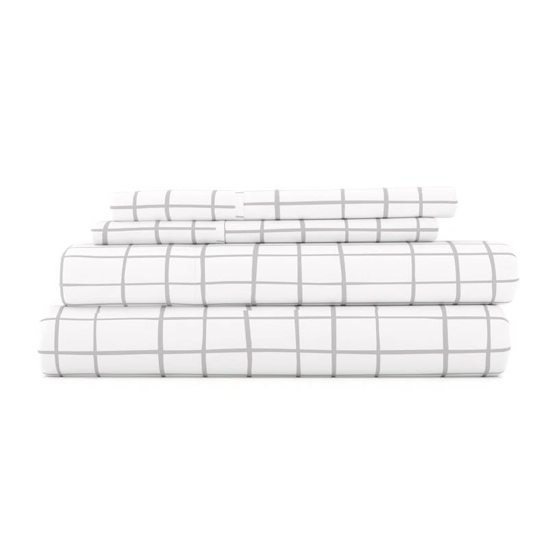 Full Gray and White Crossroad Pattern Microfiber Sheet Set