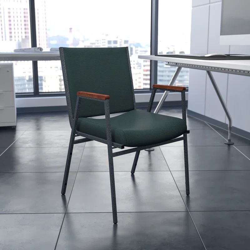 Hercules Series 31'' Green Patterned Fabric Stack Chair with Silver Steel Frame