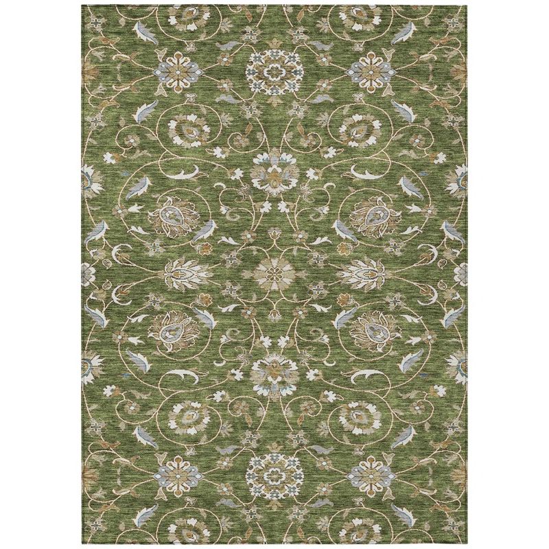 Olive 5' x 7' Washable Synthetic Rectangular Area Rug