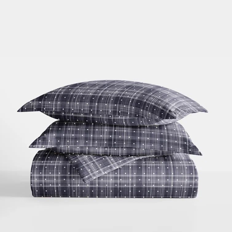 Navy and White Plaid Microfiber Full/Queen Duvet Cover Set