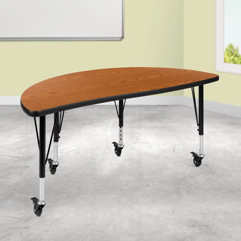 Mobile 60" Half Circle Wave Oak Activity Table with Adjustable Height