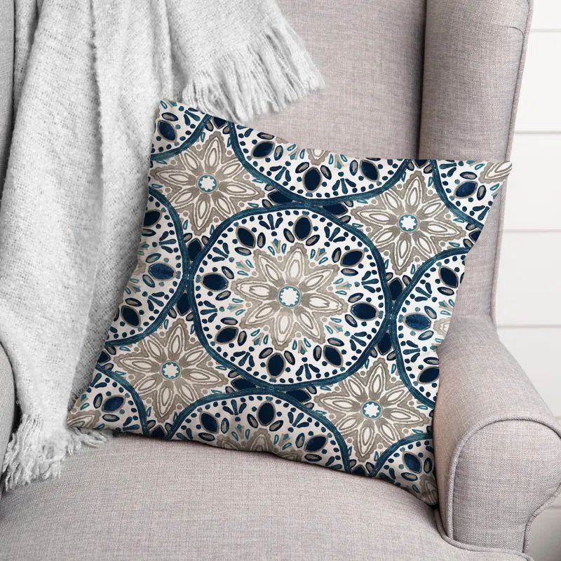 Navy and Beige Geometric Medallion 18" Square Throw Pillow