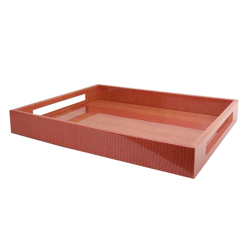 Orange Lacquered Faux Croc Rectangular Serving Tray