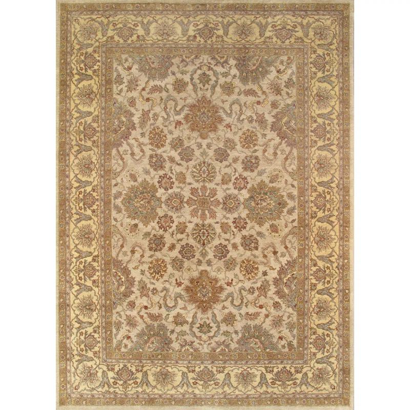 Hand-Knotted Ivory and Gold Wool Silk Rectangular Area Rug