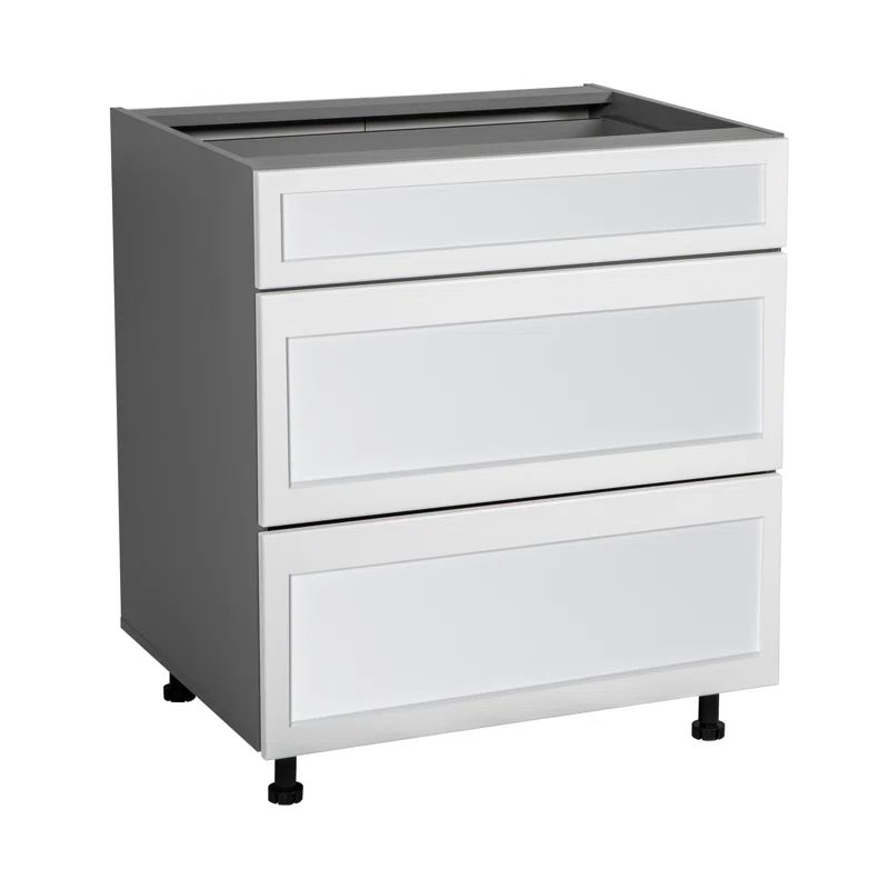 27" White Matte Shaker Base Cabinet with Grey Particleboard