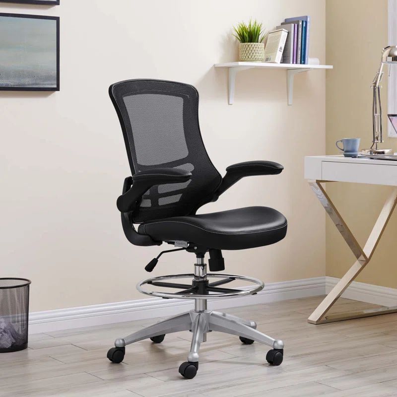 Black Mesh and Vinyl High Back Swivel Drafting Chair