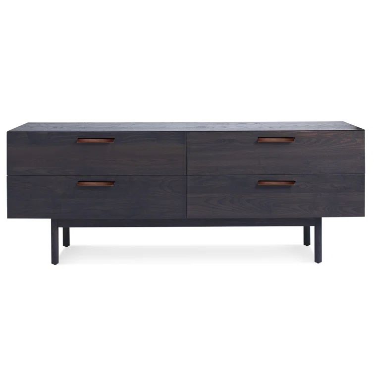Smoke Solid Wood Mid-Century 4 Drawer Dresser
