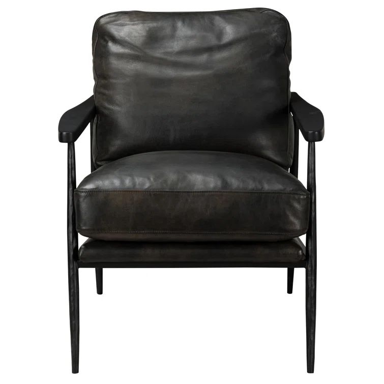 Black Leather and Metal Transitional Accent Chair