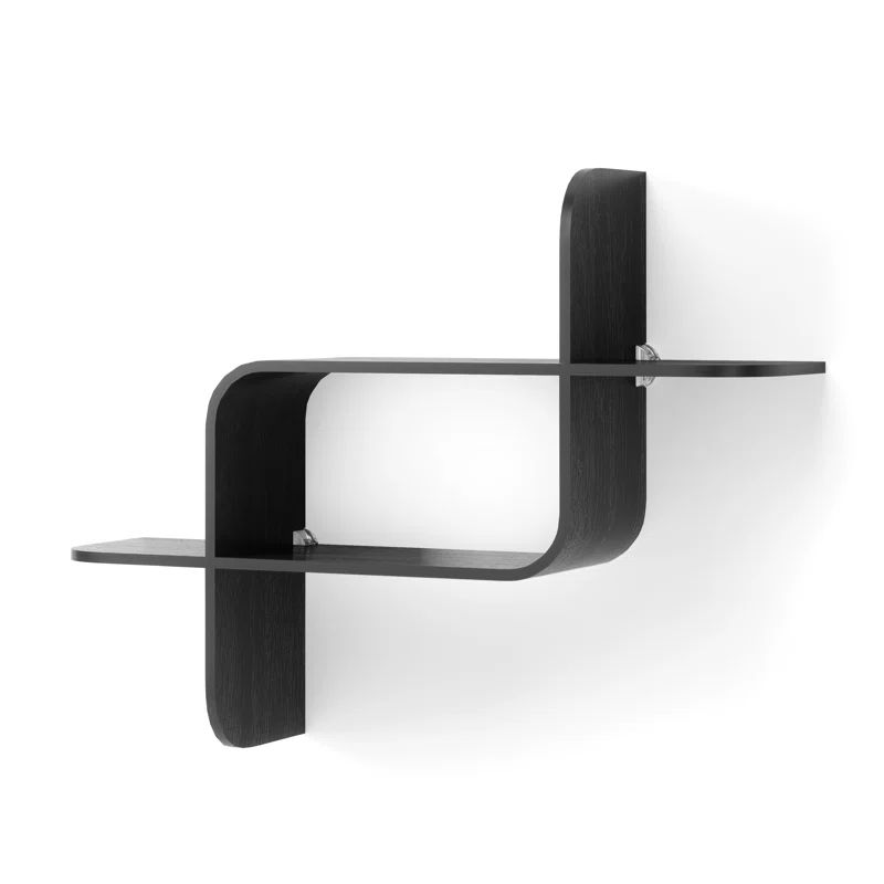 Black Rubberwood Modern Floating Wall Shelf Set