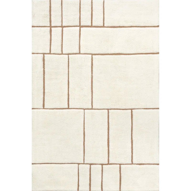 Ivory Geometric Handmade Wool 4' x 6' Area Rug