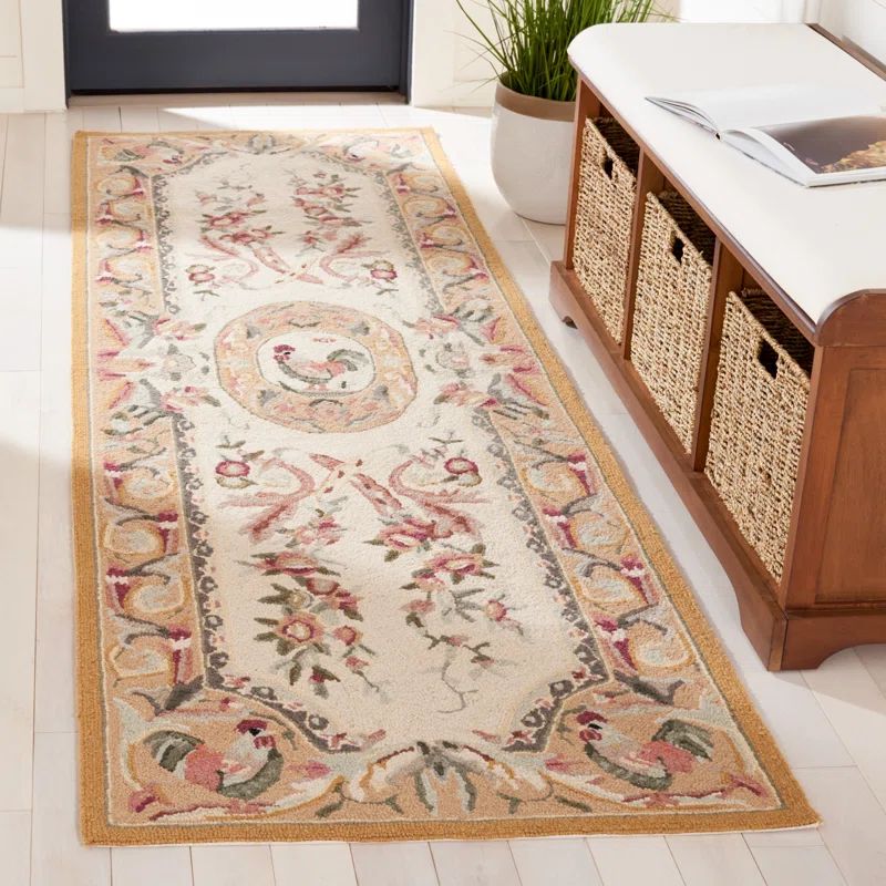 Handmade Rectangular Ivory Wool and Cotton Rug