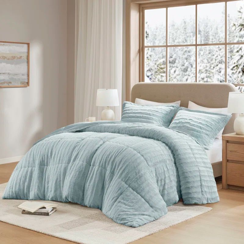 Aqua Faux Fur Reversible Full Comforter Set