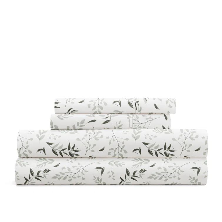 California King Ivory Floral Microfiber Wrinkle Proof Sheet Set