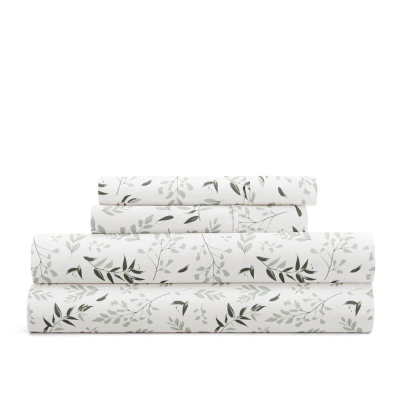 California King Ivory Floral Microfiber Wrinkle Proof Sheet Set