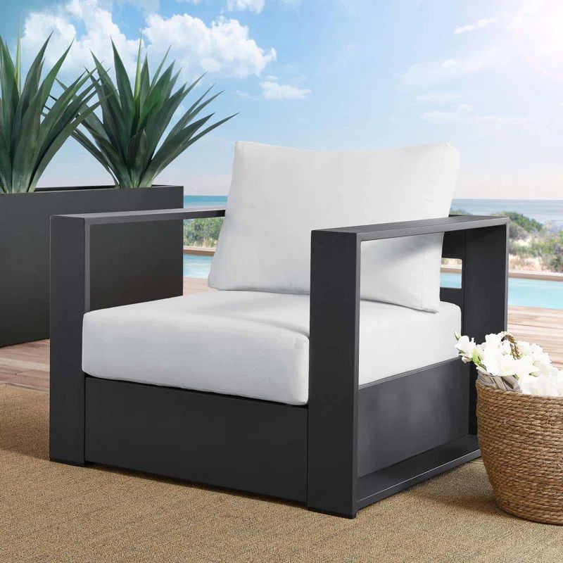 Tahoe 32'' Gray and White Powder-Coated Aluminum Outdoor Armchair