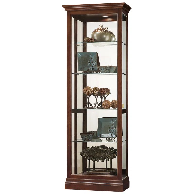 Cherry Bordeaux Lighted Curio Cabinet with Glass Shelves
