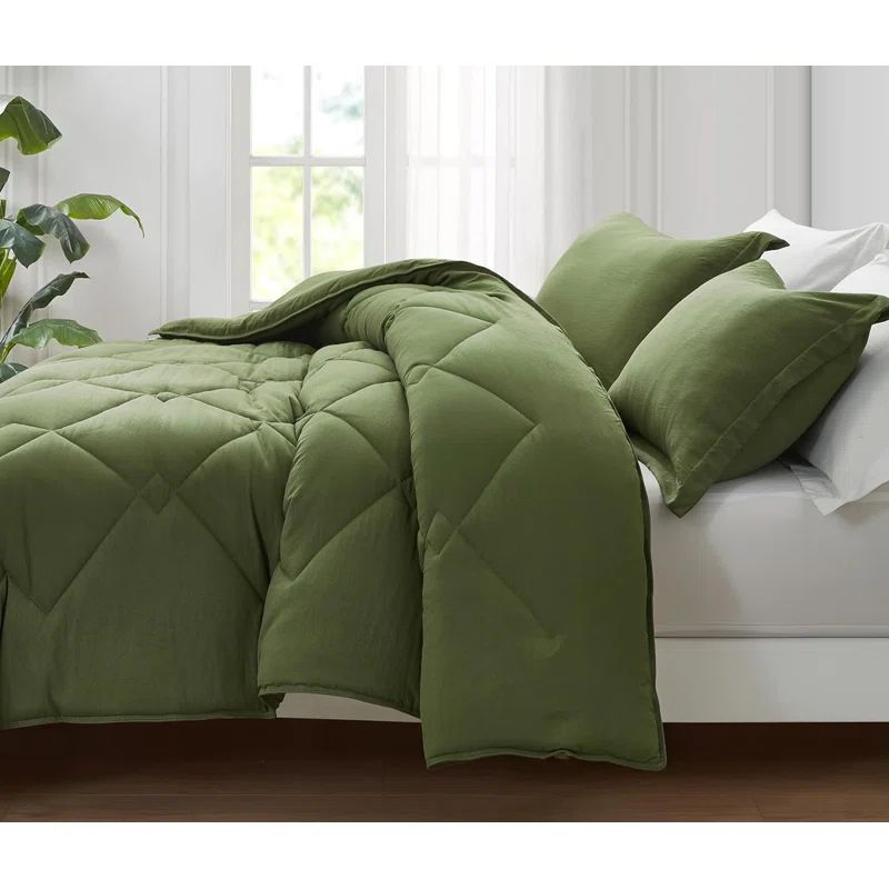 King Size Olive Green Microfiber Reversible Comforter Set