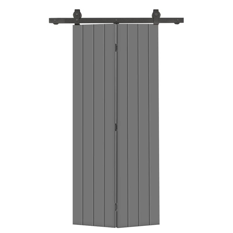 Light Gray MDF Modern Bi-Fold Barn Door with Black Hardware Kit