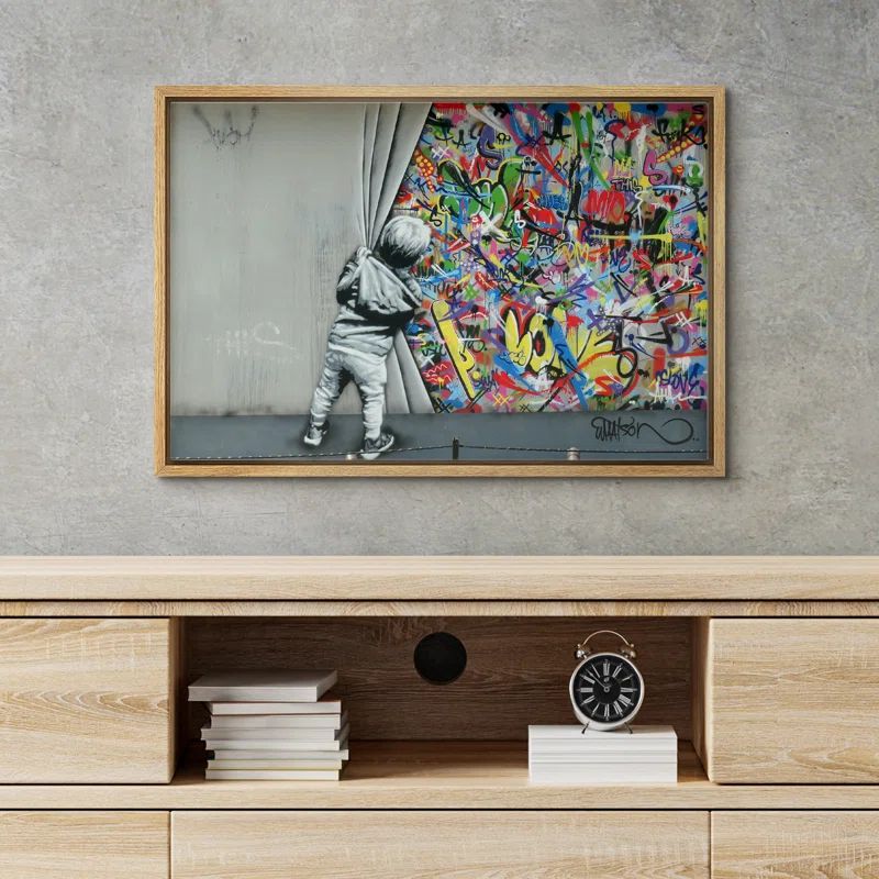 Natural Framed Geometric Graffiti Canvas Print Wall Art