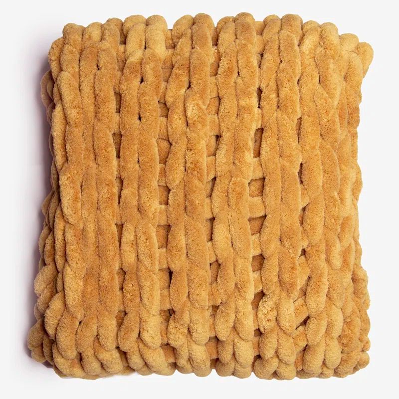 Chunky Gold Chenille Knitted Reversible Throw Blanket