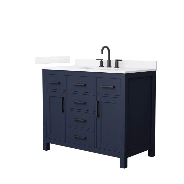 Beckett 42" Dark Blue Freestanding Vanity with White Quartz Top