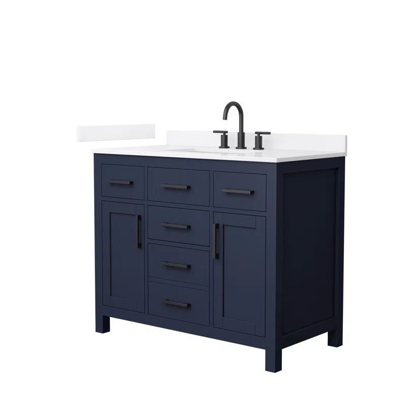 Beckett 42" Dark Blue Freestanding Vanity with White Quartz Top
