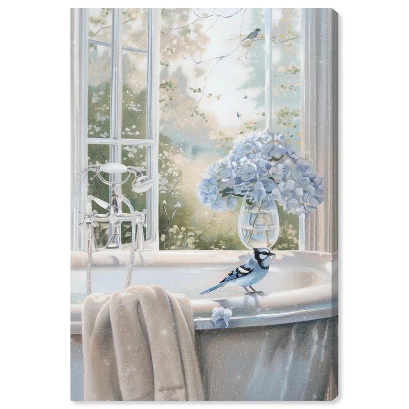 Bluebird Bathroom Wrapped Canvas Art, 45" x 30"