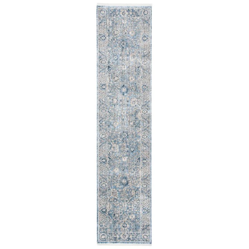 Grey and Turquoise Hand-Knotted Wool Runner Rug