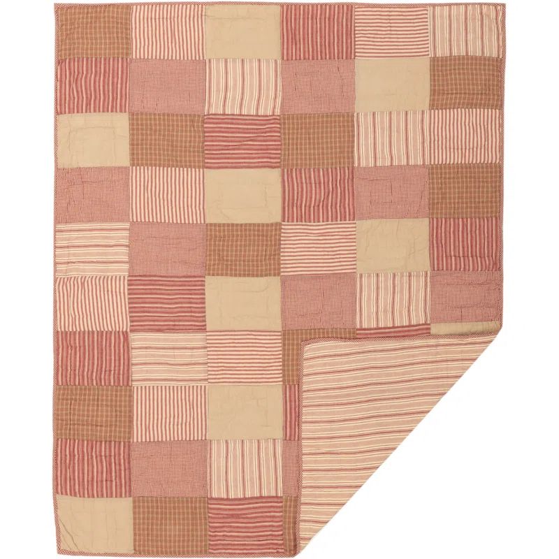 Sawyer Mill Red and Tan Cotton Patchwork Quilted Throw Blanket