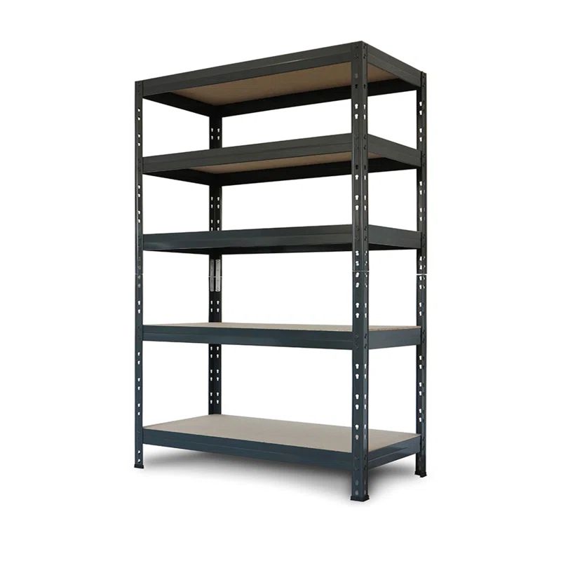 Versatile Dark Grey Steel and Fiberboard 5-Tier Shelving Unit